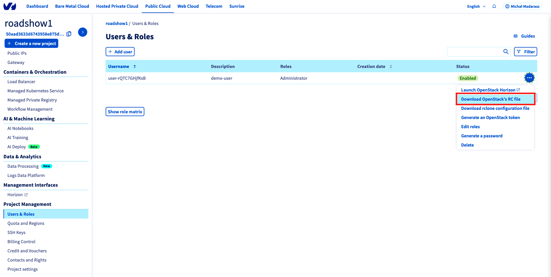 download openrc file