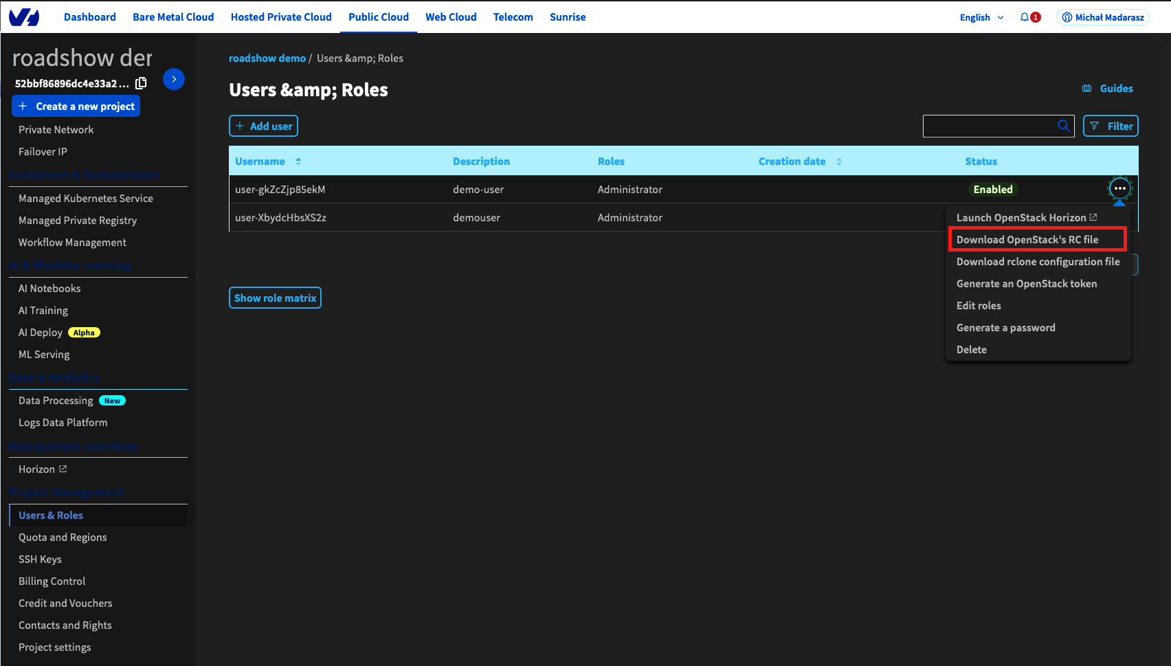 download openrc file